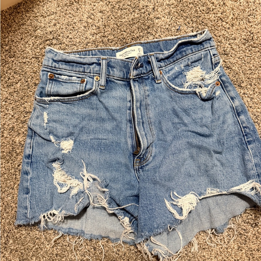 Abercrombie & Fitch Distressed Denim Shorts - Light Blue